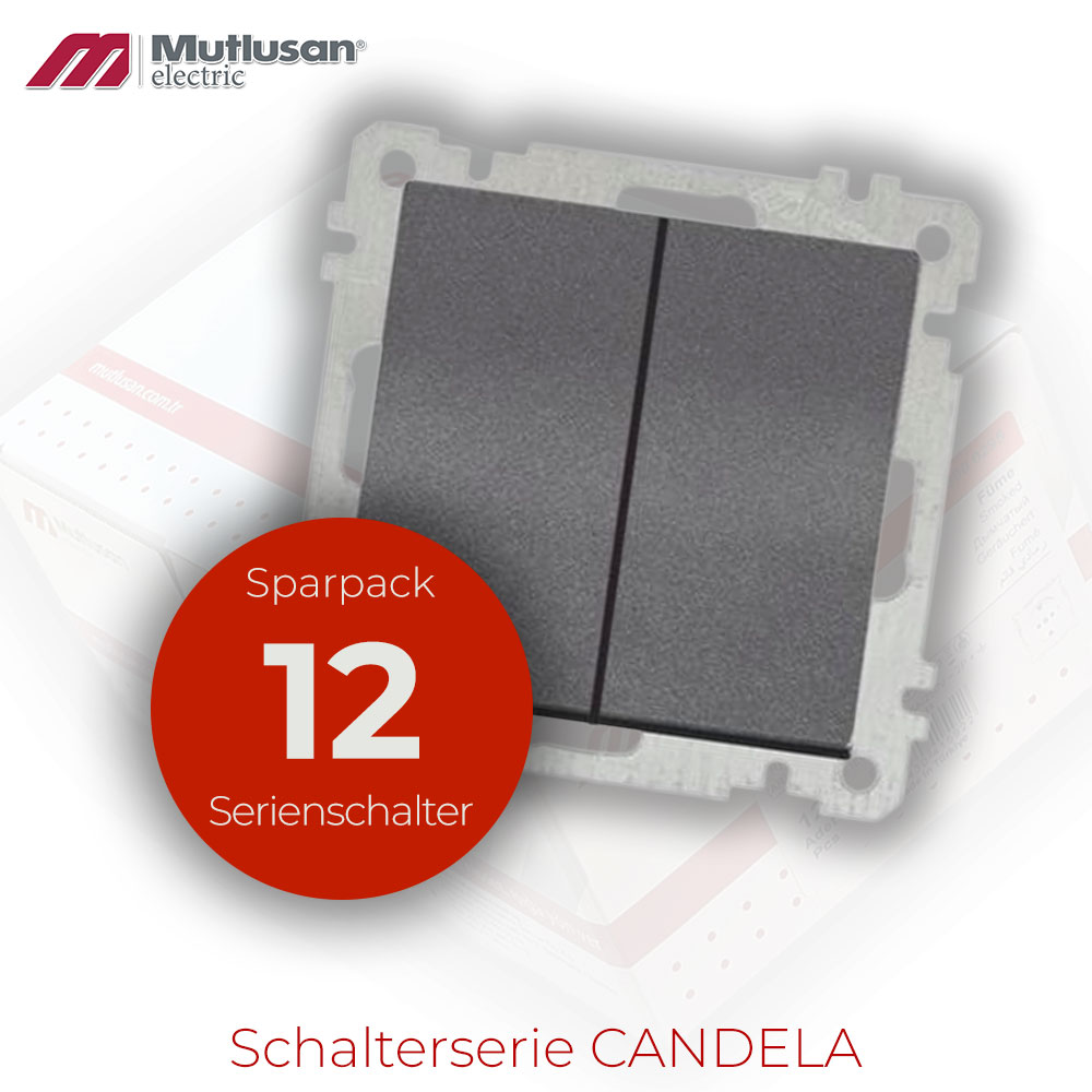 Sparset 12x Serienschalter / 2 fach Schalter Anthrazit  Metall Optik CANDELA Standard