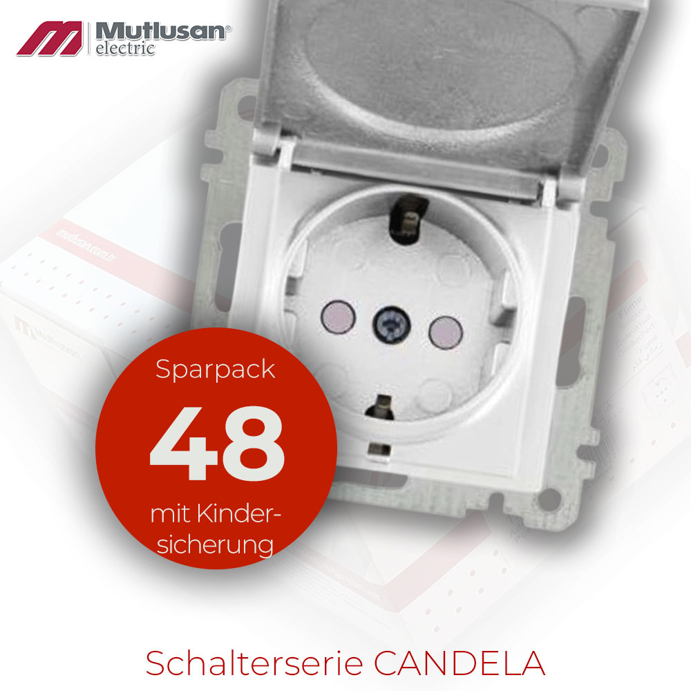 Sparset 48x Steckdose mit Klappdeckel und  Kindersicherung  Weiß CANDELA Serie