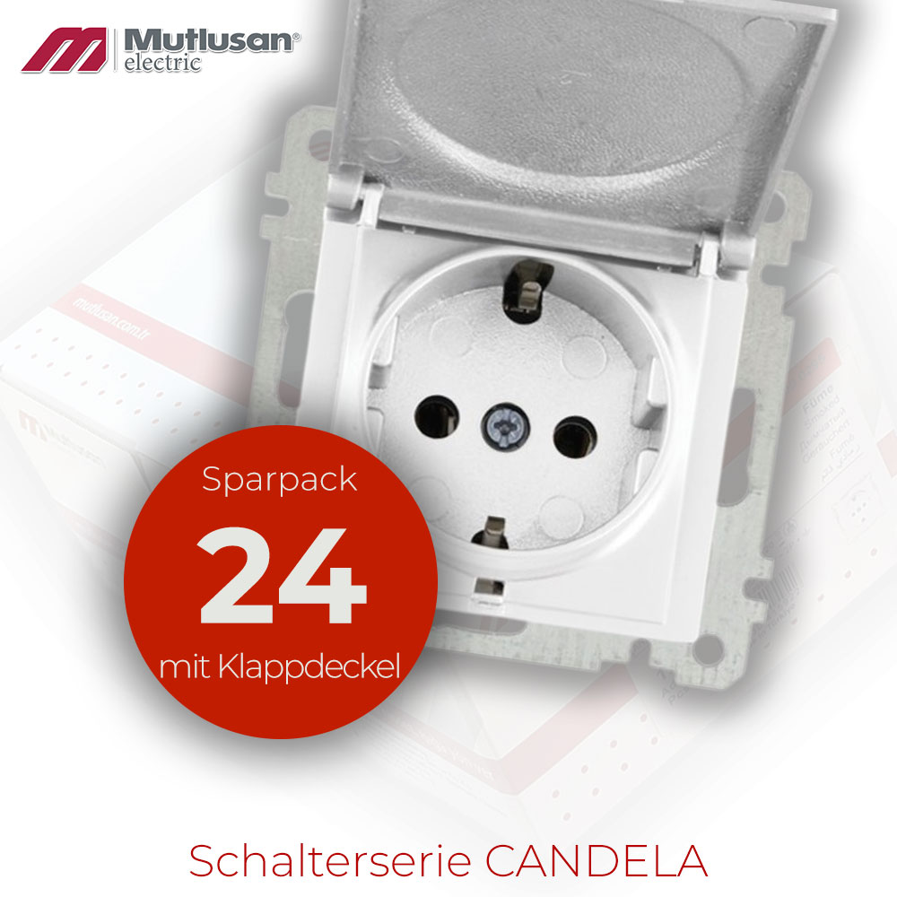 Sparset 24x Steckdose mit Klappdeckel  Weiß CANDELA Serie