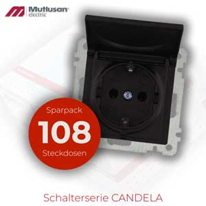 Sparset 108x Steckdose  mit Klappdeckel Schwarz CANDELA Serie