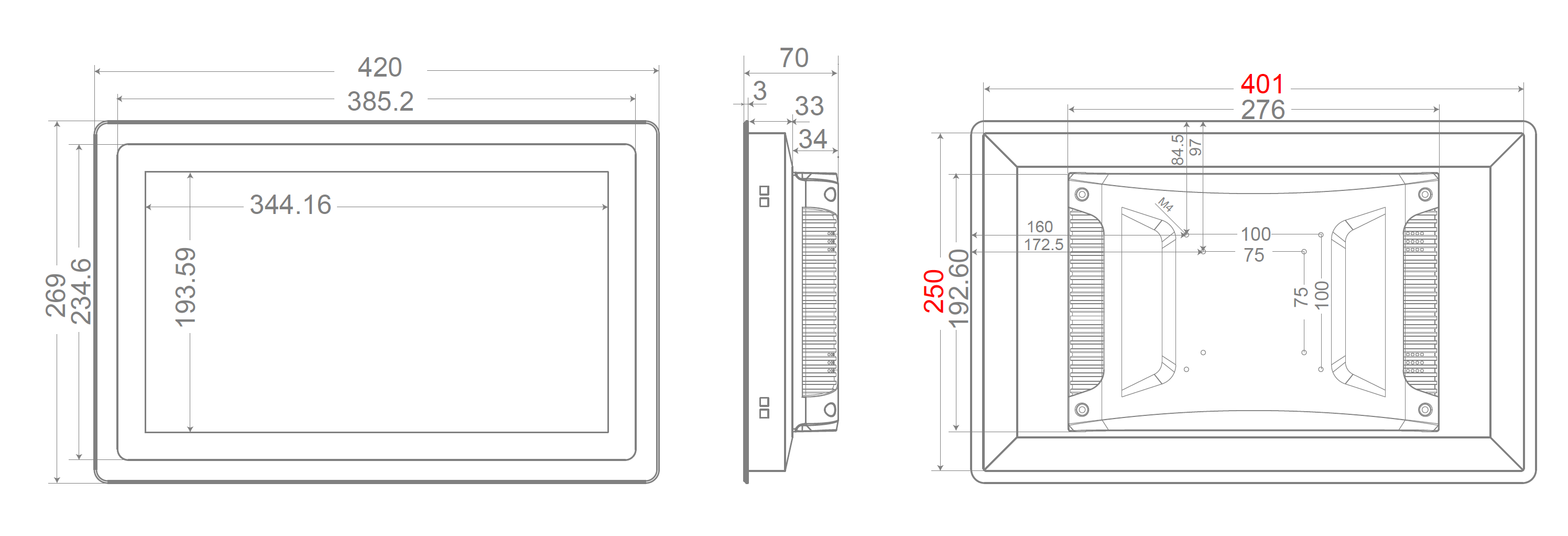 Masse vom Touchscreen