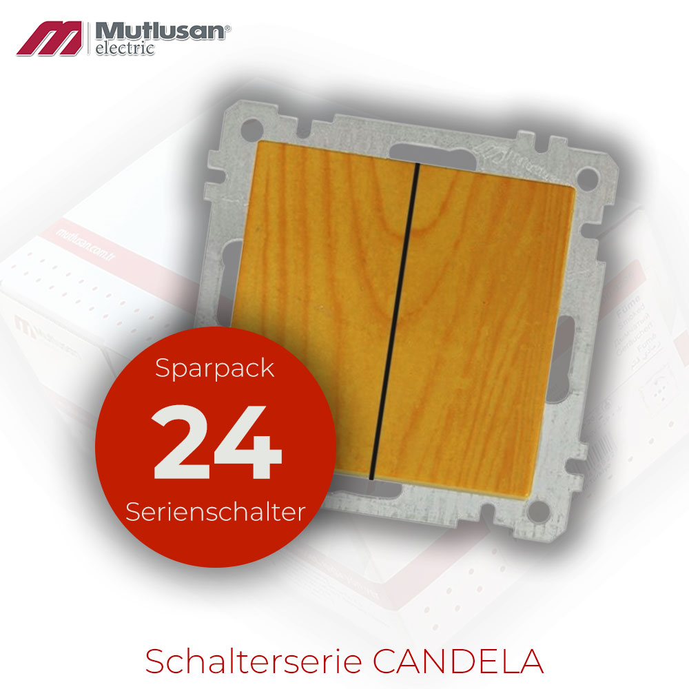 Sparset 24x Serienschalter / 2 fach Schalter Eiche Holz Optik  CANDELA Standard