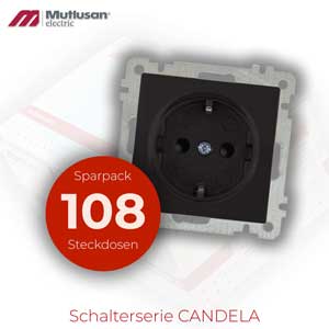 Sparset 108x Steckdose mit Kindersicherung Schwarz CANDELA Matt / Metall  Optik