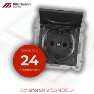 Sparset 24x Steckdose mit Deckel und Kindersicherung  Anthrazit CANDELA Serie