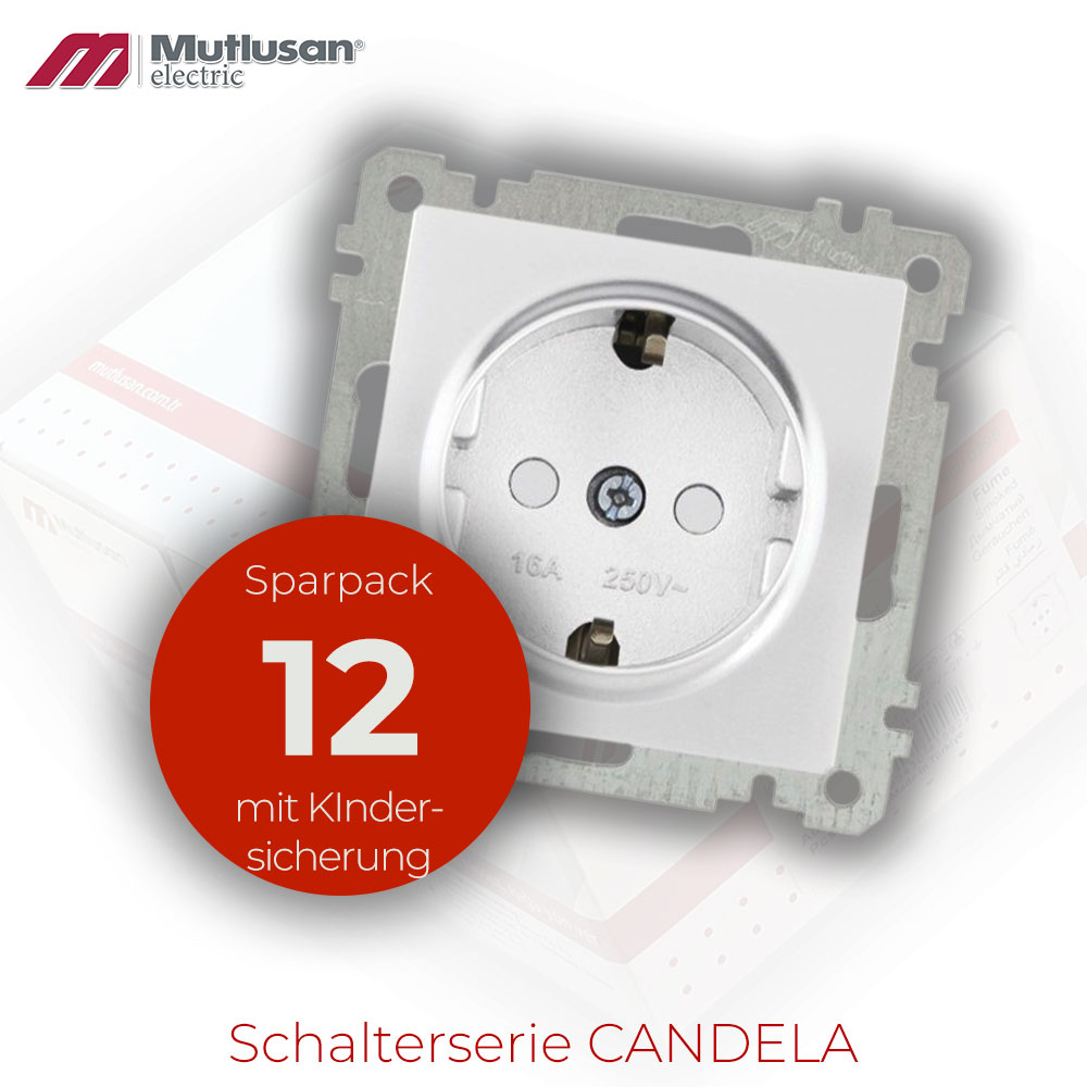 Sparset 12x Steckdose mit Kindersicherung  Weiß CANDELA Serie