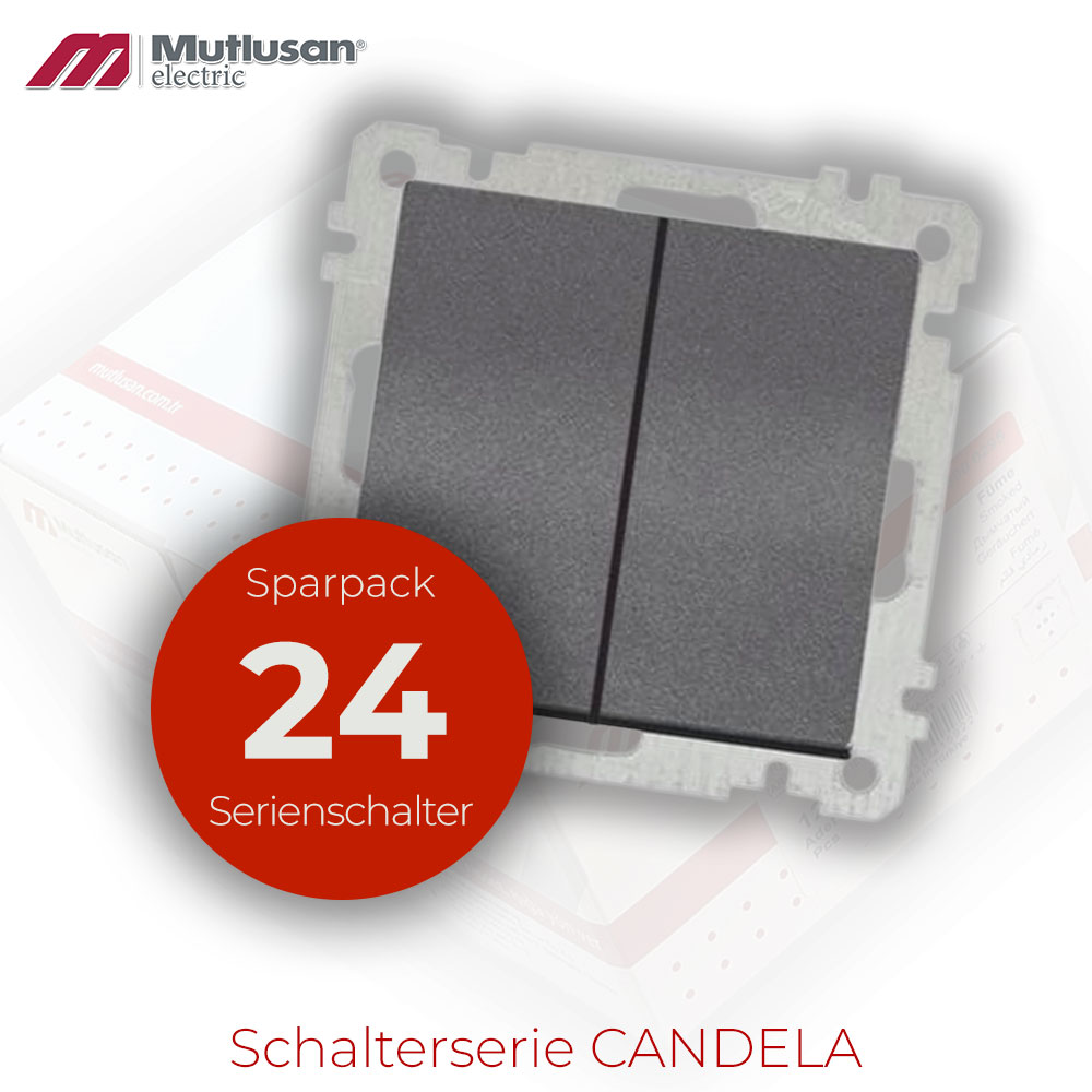 Sparset 24x Serienschalter / 2 fach Schalter Anthrazit  Metall Optik CANDELA Standard