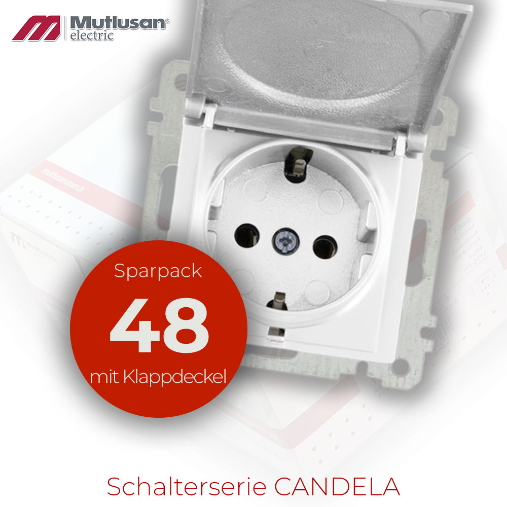 Sparset 48x Steckdose mit Klappdeckel  Weiß CANDELA Serie