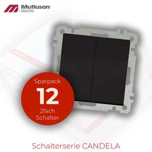 Sparset 12x Serienschalter / 2 fach Schalter Schwarz Matt CANDELA Standard