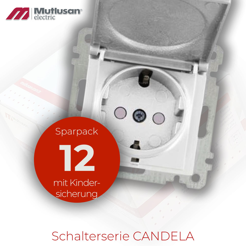 Sparset 12x Steckdose mit Klappdeckel und  Kindersicherung  Weiß CANDELA Serie