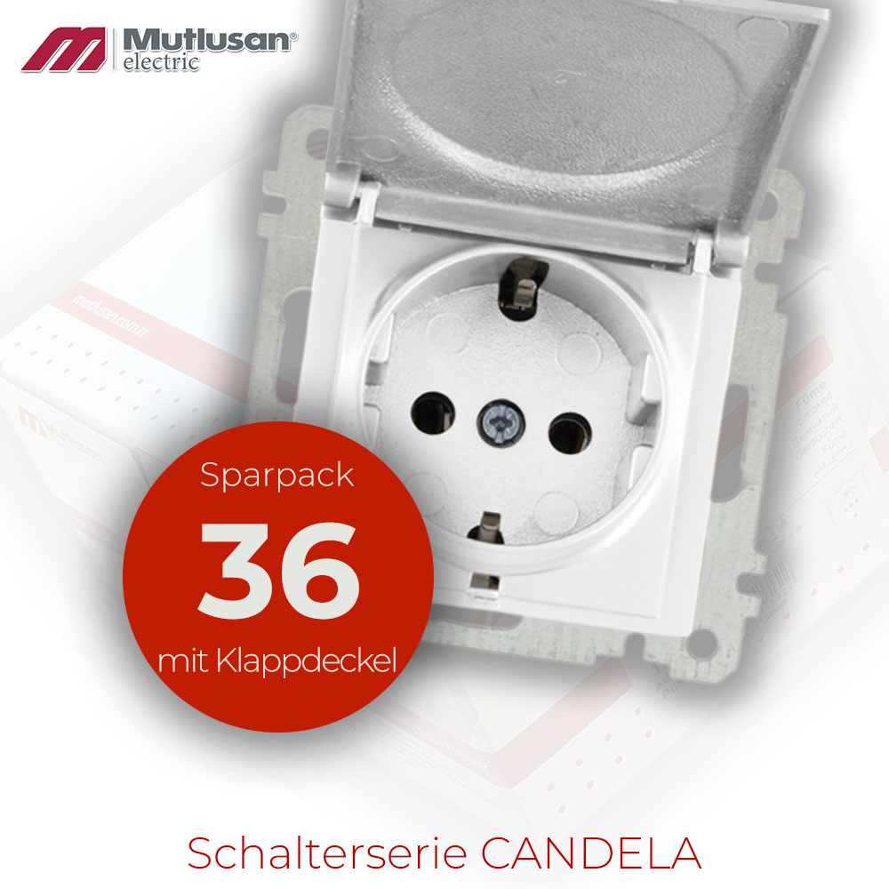 Sparset 36x Steckdose mit Klappdeckel  Weiß CANDELA Serie