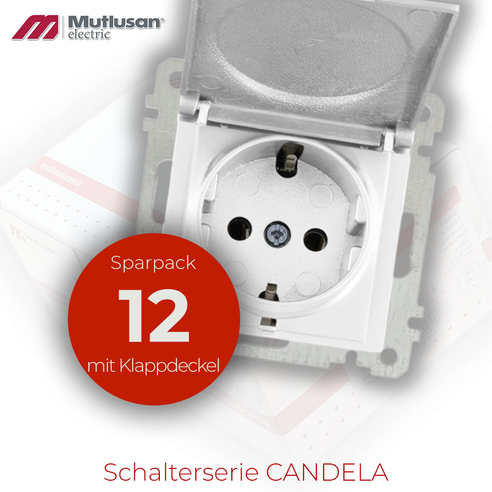 Sparset 12x Steckdose mit Klappdeckel  Weiß CANDELA Serie